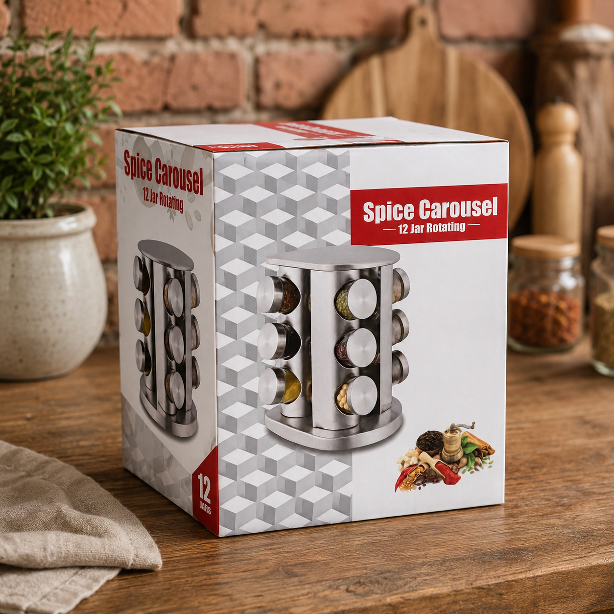 Especiero Giratorio con 12 Frascos de vidrio