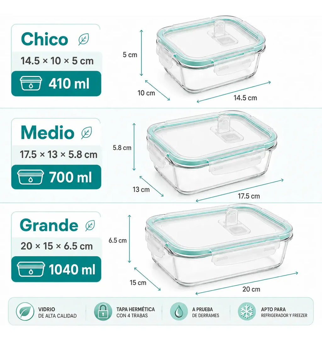Set de 3 Recipientes de Vidrio Herméticos