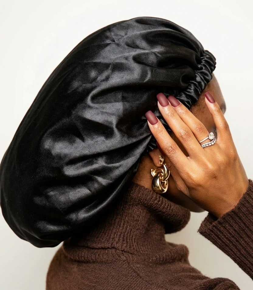 Gorra antifrizz de satén negra
